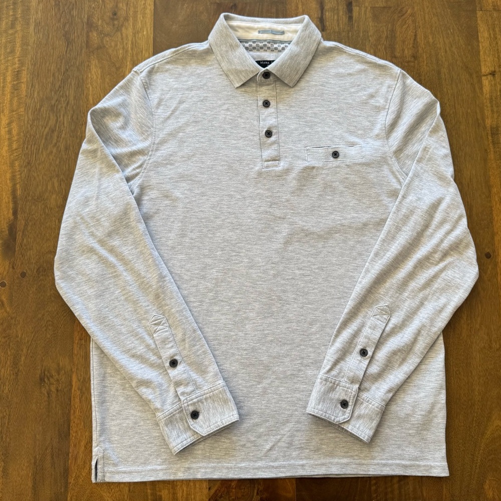 Mark Law‎ Luxury grey cotton blend long sleeve polo shirt men’s L